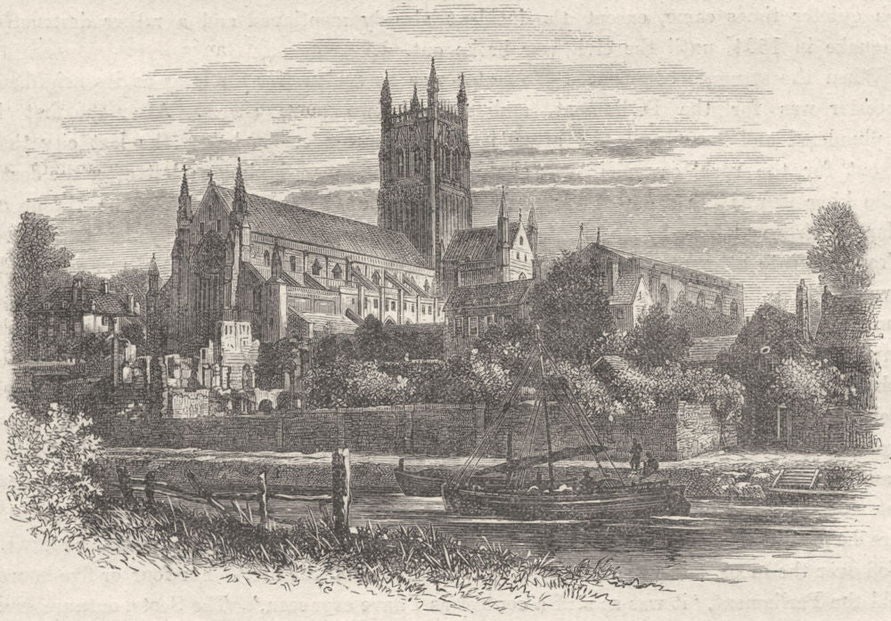 WORCS. Worcester cathedral, river 1898 old antique vintage print picture